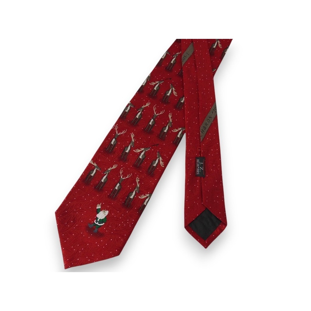 J.Z. Richards x Bill Walker Clothier Men Silk Tie Reindeer Holiday Pattern – Red